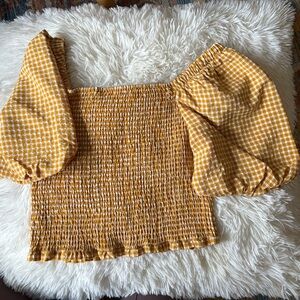 BB Dakota by Steve Madden Mustard Gingham Off-Shoulder Blouse